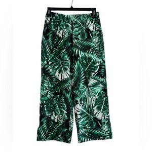 Tropical Green Leaf Print Wide Leg Palazzo Soft Stretch Pants Women’s Small